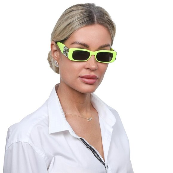 Balenciaga BB0096S 008 BRAND NEW Sunglasses Yellow Silver Grey Rectangle Unisex